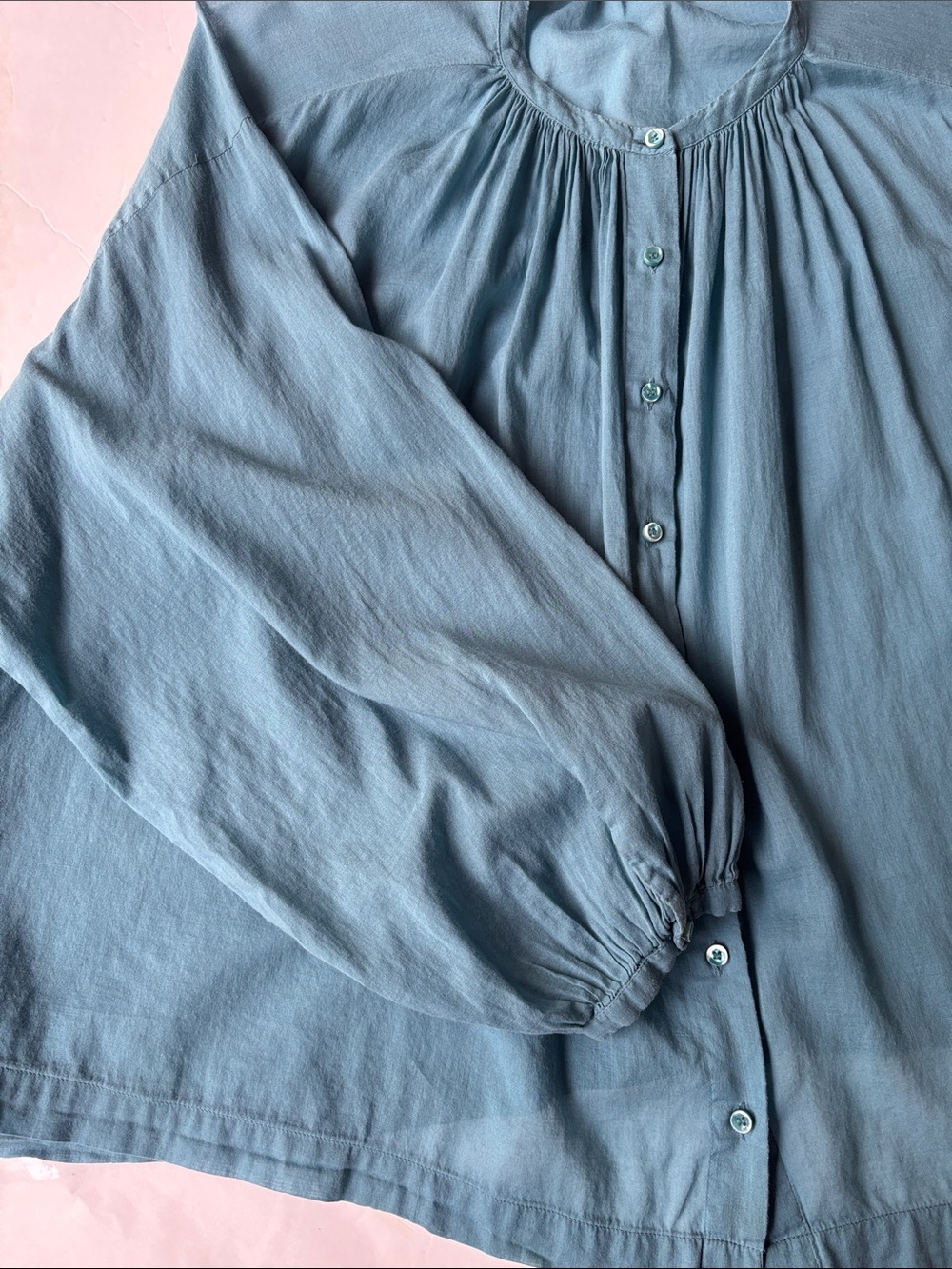 Doen Jane Blouse Peasant Blue Poplin Small 100% Organic Cotton Prairie Button - Picture 12 of 17